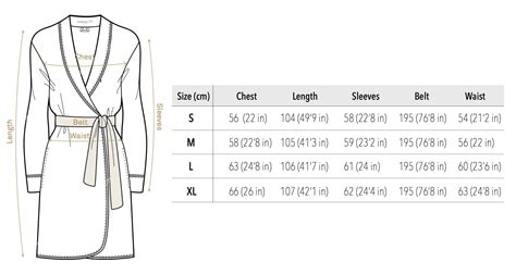 bathrobe measurement chart.